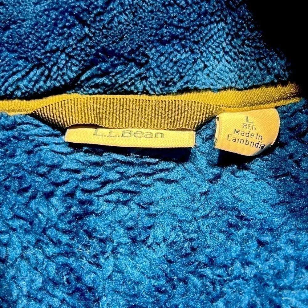 L.L. Bean Women’s Fleece Sweater - Large - Front pocket - Royal Blue and Greige